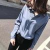 V-neck Chiffon Shirt Women's Long-sleeved Loose Pullover Shirts Korean Style Temperament Solid Color Double Layer Collar Shirt Blue White Casual Shirt
