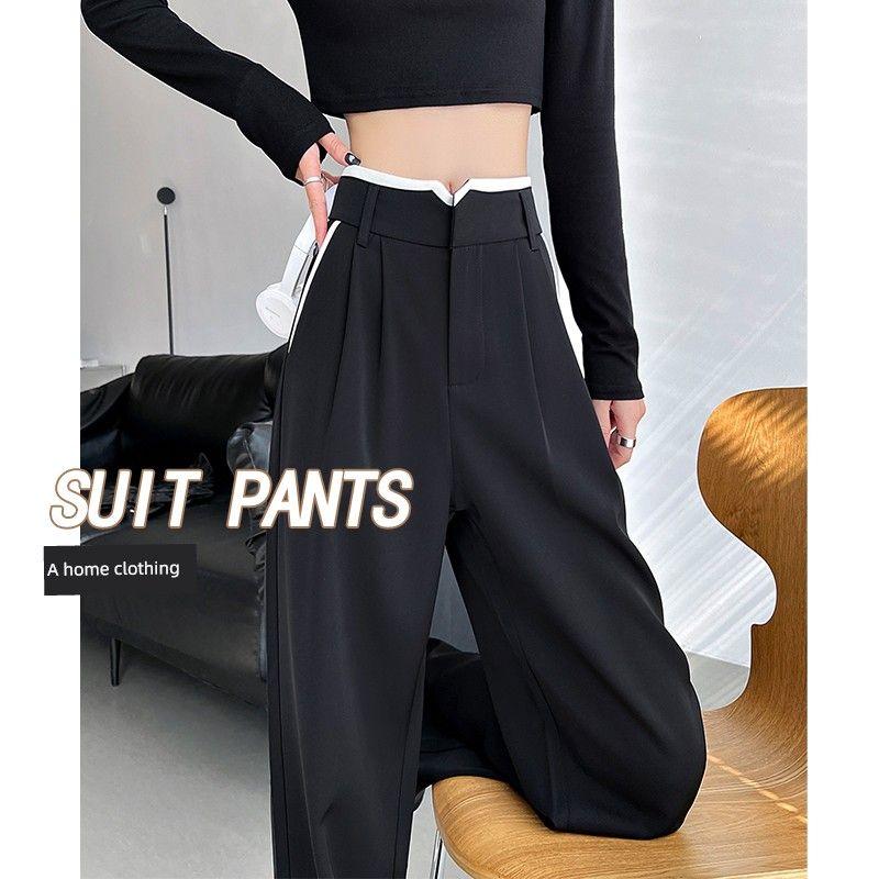 

Black Loose Pants Female 2025 New Arrival Summer Thin High Waist Drape Patchwork Stylish Casual Straight Suit Pants Pants Black extension (recommended height 166-175cm) 2XL