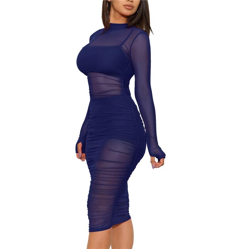 Europese En Amerikaanse Stijl Dames Mesh Jurk Sexy Nachtclub Drie Delig Set Met Top En Korte Broek