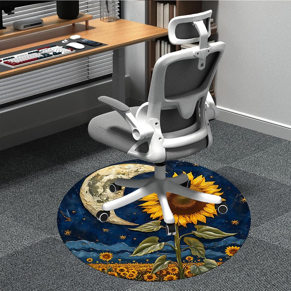 

1pc Moon Sunflower Office Round Area Rug, Indoor Mat Suitable ForOffice, Under Office Chairs Bedroom Living Room Home Decor, Room Decot220 80cm by 80cm