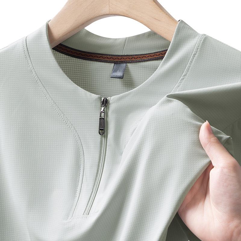 

Men s Plus Size 9XL Ice Silk Half-Zip Short-Sleeve T-Shirt - Summer Thin, Loose, Solid Color, High-End Business Casual Large