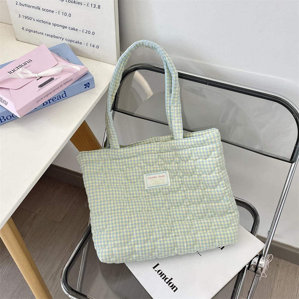 Autumn new quilted padded love plaid tote bag single shoulder women's large-capacity handbag