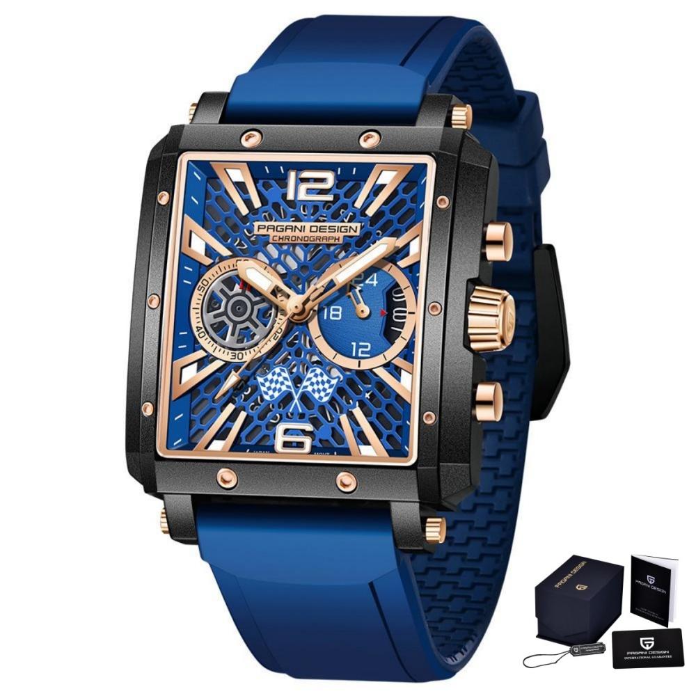 PAGANI DESIGN Men's Rectangle Quartz Watch Japan TMI VK64 Movt Luxury Sapphire Skeleton Stainless Steel Waterproof Reloj Hombre