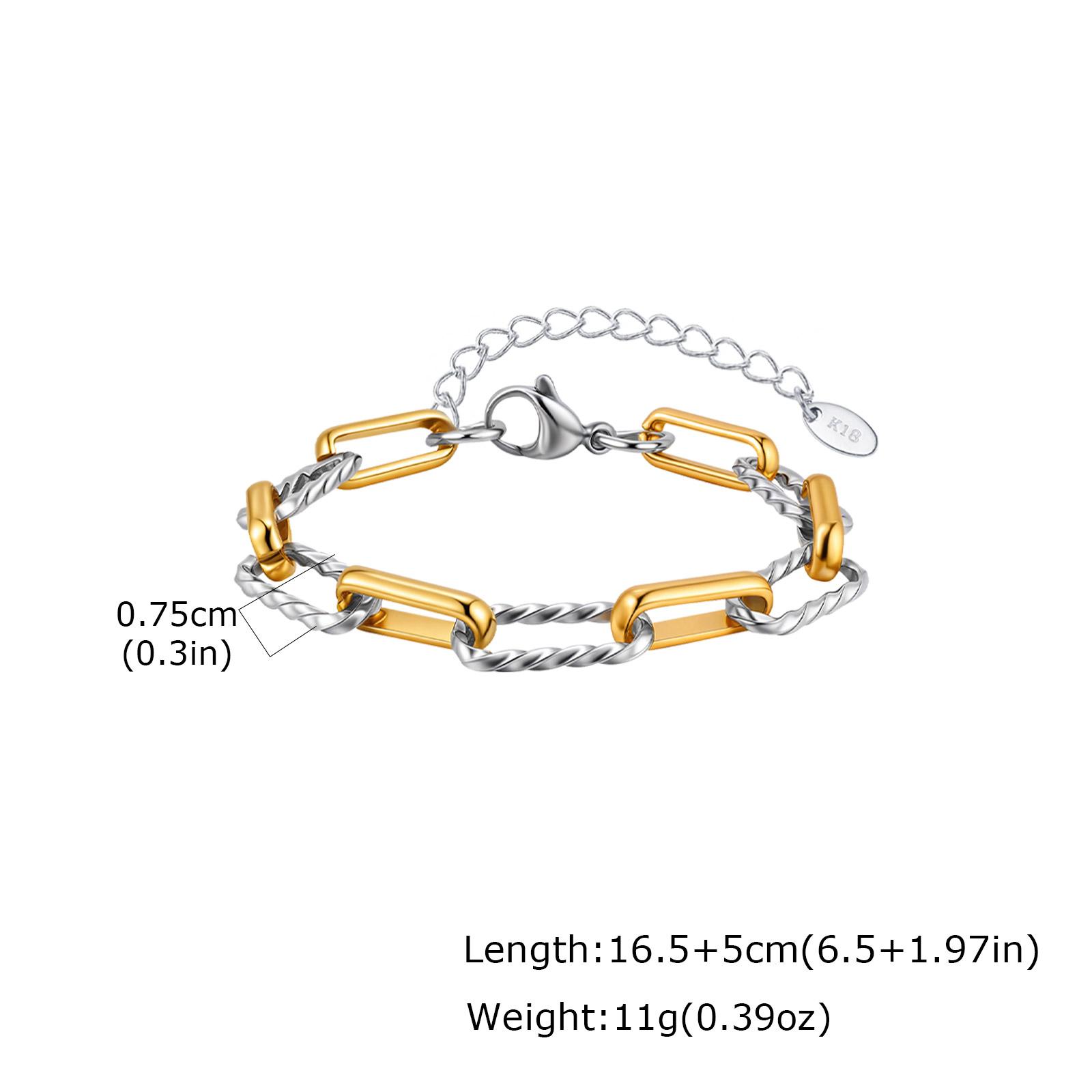 

Two Tone Twist Link Paperclip Bracelet for Women, Chunky Stainless Steel Bracelet Adjustable Link, 18k Gold Plated Jewelry