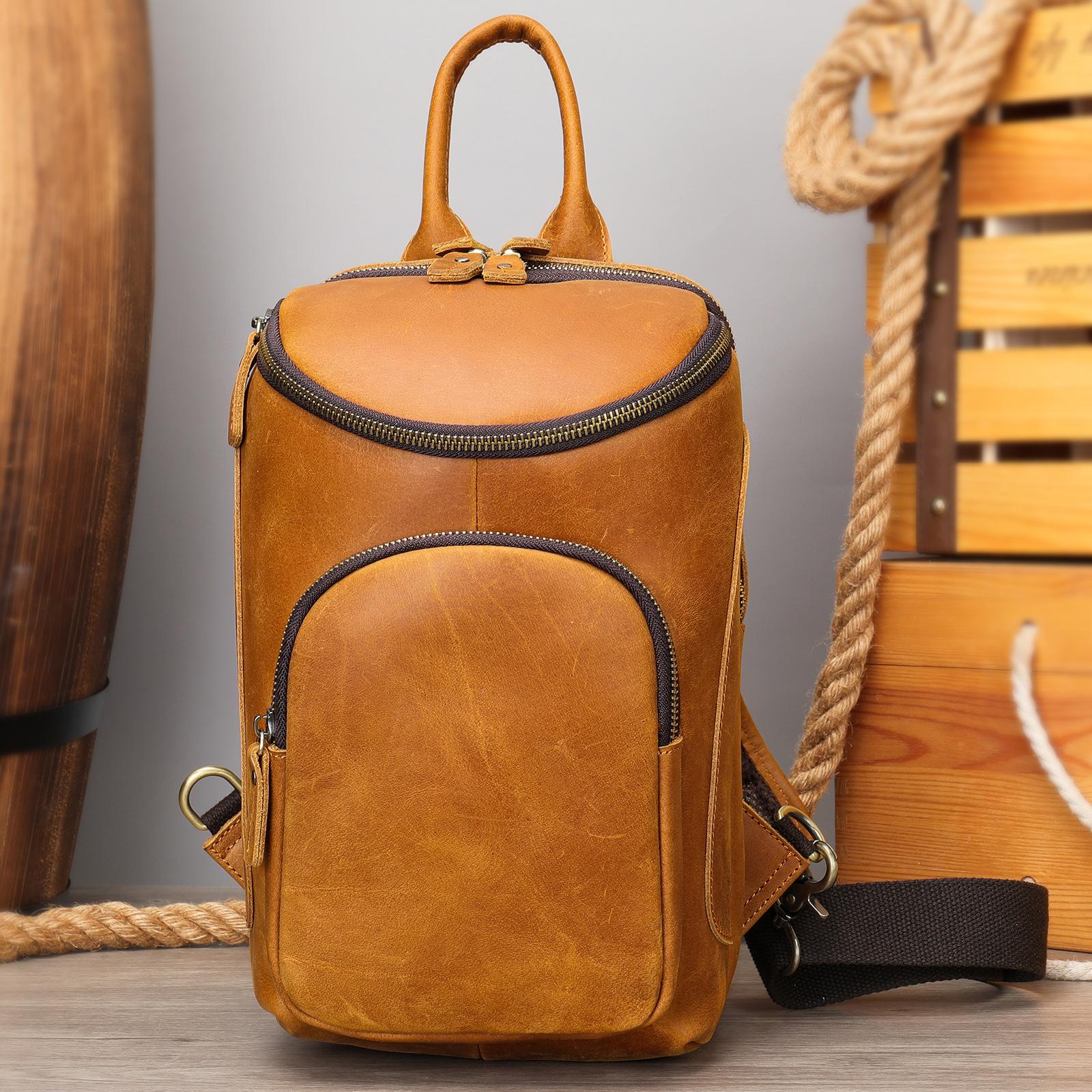 

Мужская нагрудная сумка Crazy Horse Leather, винтажная, большая вместимость, через плечо, на голову, из натуральной коровьей кожи, мужская нагрудная сумка коричневый