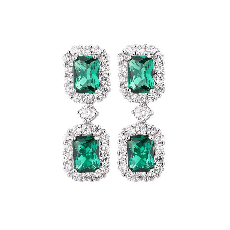 Huabi Jewelry Copper Bottom Gold-plated Retro Simulation Red Corundum Blue Spinel Square Diamond Stud Earrings Pendant Main Stone 5 * 7