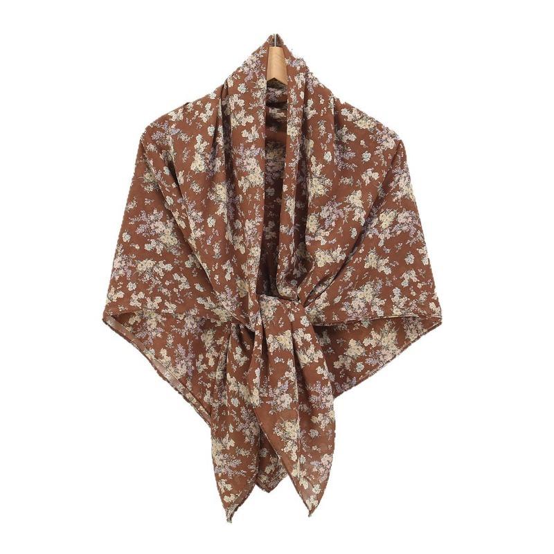 New Printed Chiffon Bag Head Square Scarf Small Floral Ethnic Headscarf Women's Sunscreen Shawl