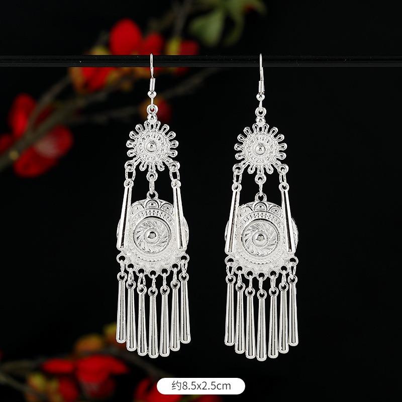Miao Yin earrings retro exotic niche design long fringed earrings medium earrings women