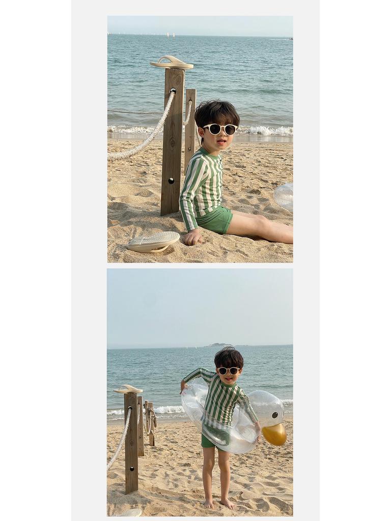 Jungen-Badeanzug mit Streifen im koreanischen Stil, langärmlig, schnelltrocknend