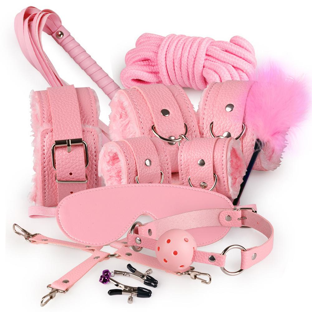 Sexy Leather BDSM Kits Plush Sex Bondage Set Handcuffs Sex Games Whip Gag Nipple Clamps Sex Toys For Couples Adults Games