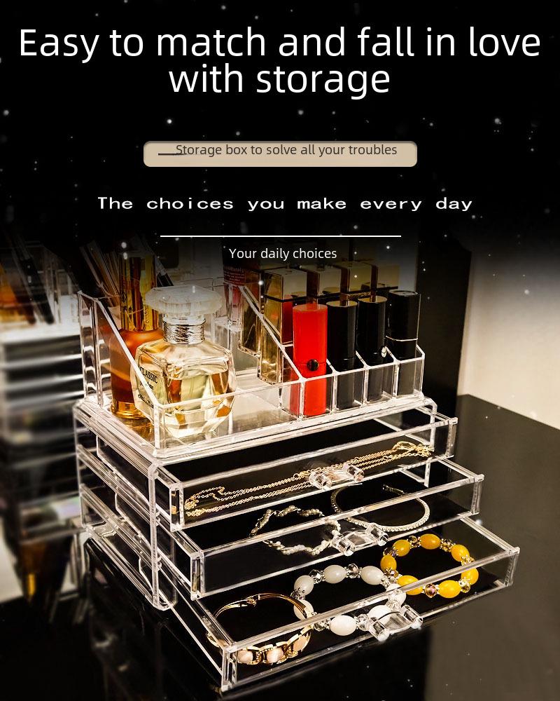 Clear Acrylic Jewelry and Skincare Organizer - Dustproof, Extra Large Storage with Drawers