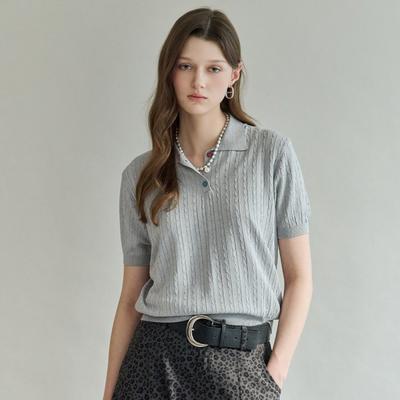Short Sleeve Knit Color Button Collar Zf06qk009na