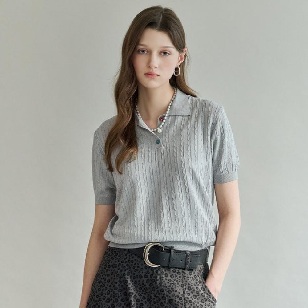 

Maxza Short Sleeve Knit Color Button Collar Zf06qk009na Grey/FREE