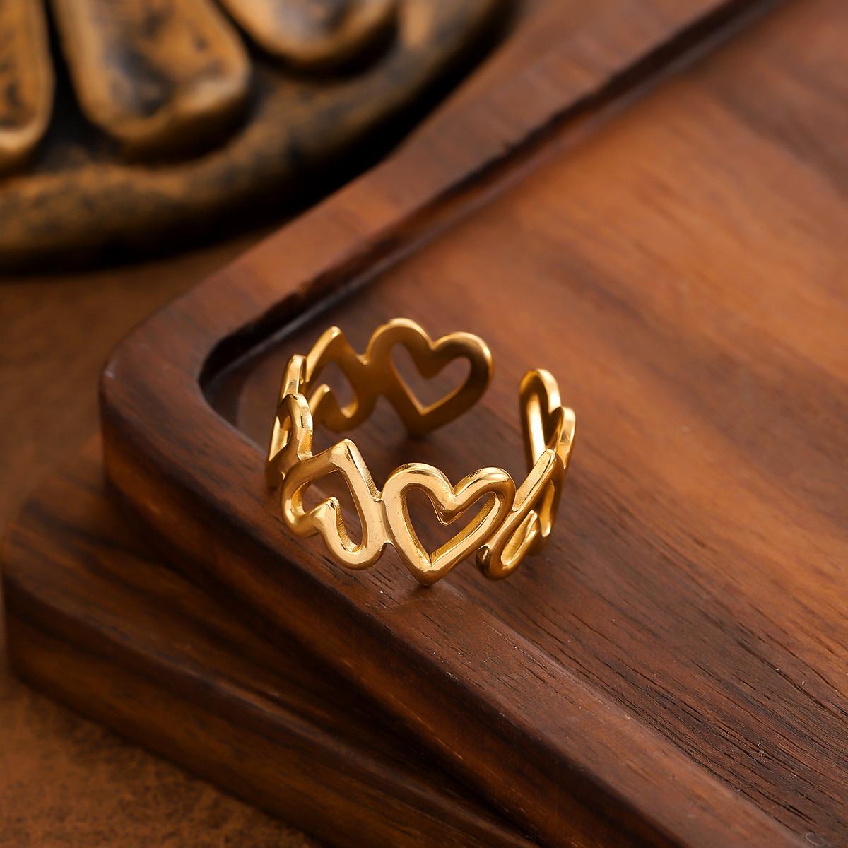 Модное ажурное открытое кольцо в форме сердца, персонализированное кольцо для еды неправильной формы в виде сердца One Size золотой