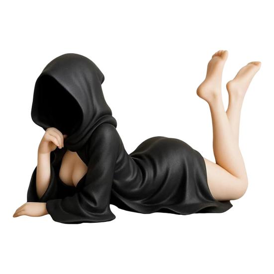 Gothic Bookshelf Sculpture Sexy Black Robe Female Figure Resin Spooky Woman Figurine for Halloween Desktop Decoration