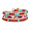 KELITCH Red Collar Beaded Leather Charm 3-Wrap Bracelet Handmade New Top Jewelry (Red)