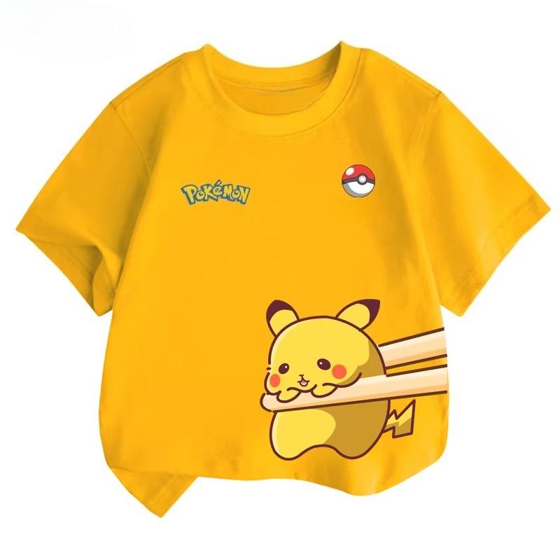 Potdemiel Summer New Pikachu Print Children s T-Shirt, Boys and Girls, Comfortable and Breathable Children s T-Shirt 110