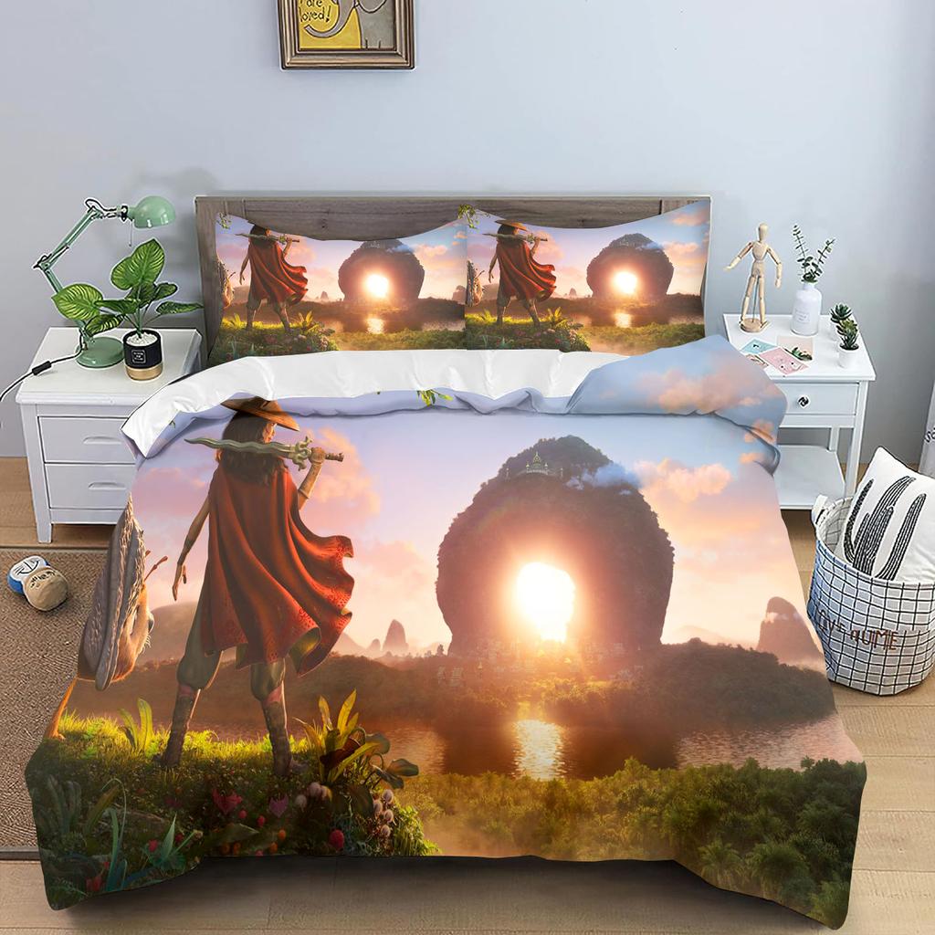 Raya and The Last Dragon Anime Home Bedroom Comforte Nordic polyester material suitable for children and adults 3-piece set