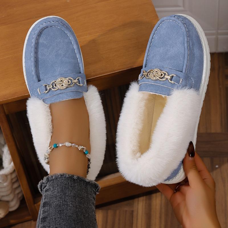 Women's Autumn & Winter Korean-Style Fuzzy Driving Moccasins - Fleece-Lined, Thick-Soled, Slip-On, Soft-Soled, Flat-Heeled