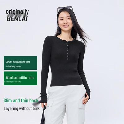 BENLAI Women's Slim-Fit Half-Button Knit Top