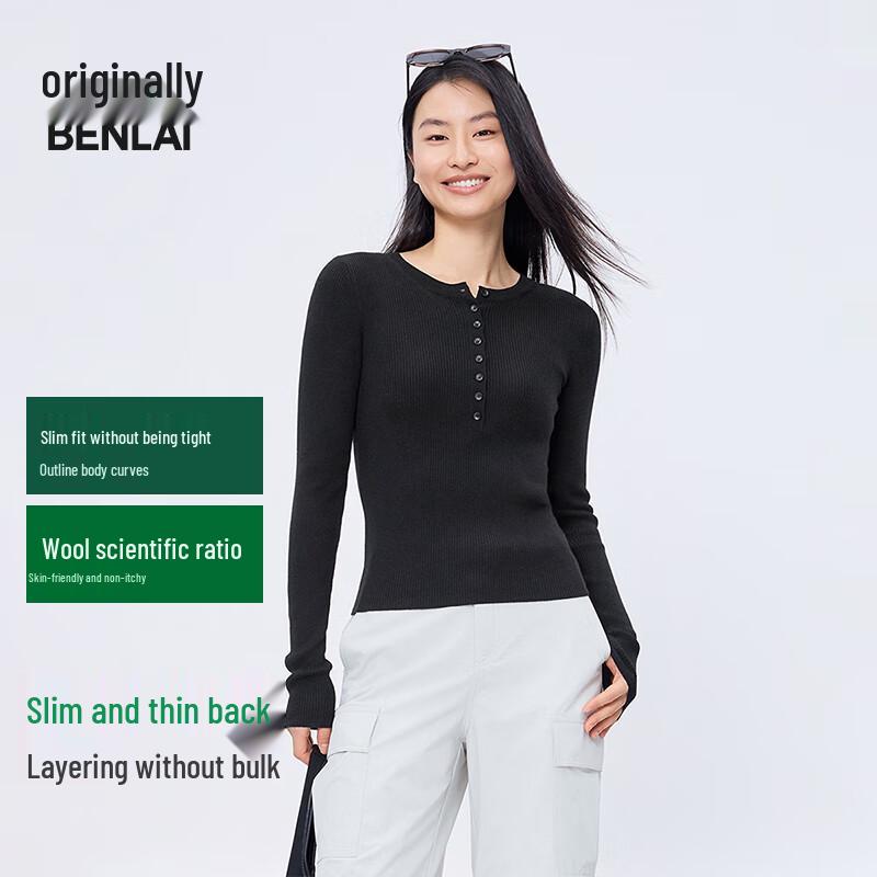 

BENLAI Women s Slim-Fit Half-Button Knit Top XL