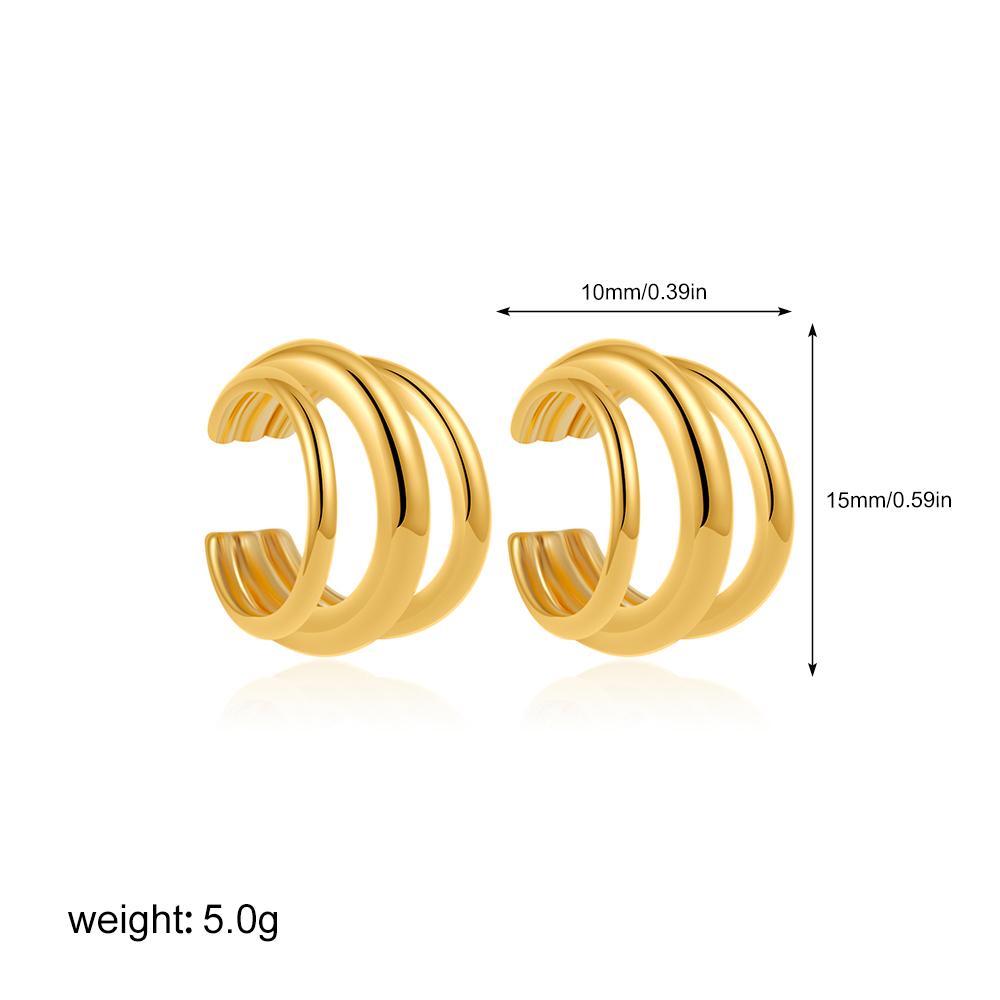 

Vintage Stainless Steel Three-Layered Line Hoop Earrings for Women PVD 18K Gold Plated Trendy Stud Earrings Zircon Gifts