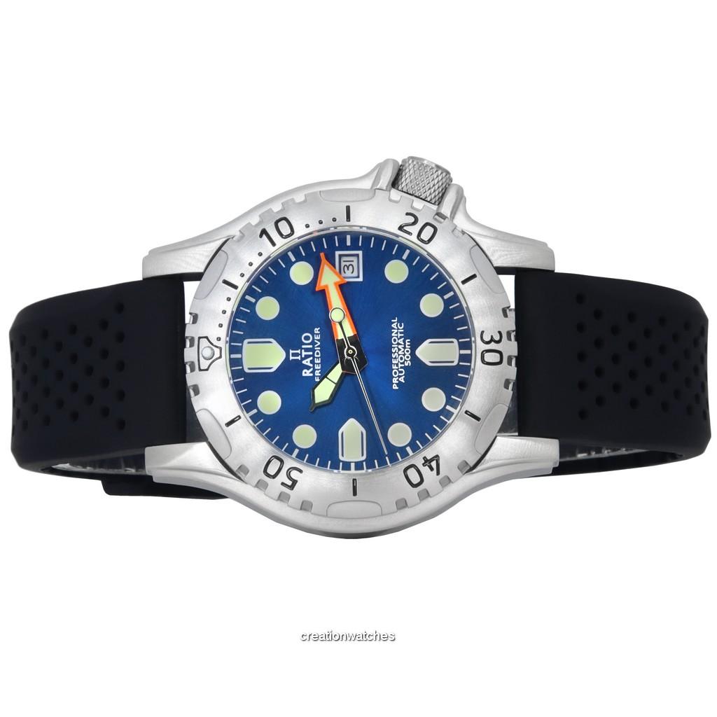 RATIO FreeDiver Professional Herrenuhr mit saphirblauem Sunray-Zifferblatt und automatischem RTF019 500M
