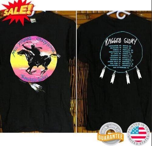 Нил Янг Crazy Horse Ragged Glory Тур 1991 Черная Футболка Унисекс Размер S-5XL Унисекс Футболка XXL