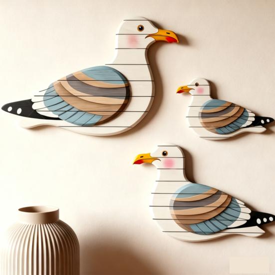 3Pcs/Set Wooden Sea Duck Wall Decoration Farmhouse Rustic Sea Bird Wall Art Sculpture Home Living Room Bathroom Wall Decorative Sign