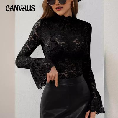 Dámské nové sexy kešu květinová krajka Slim Slim Vnější oblečení Top s rozšířeným rukávem