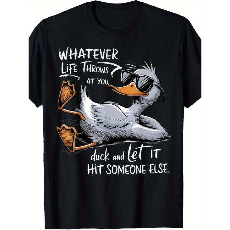 Funny Duck T-Shirt with Hilarious Duck Joke & White Duck Design - Soft Breathable Black Tee for Men, Women, Teens - Funny Quote Shirt, Christmas, S чёрный