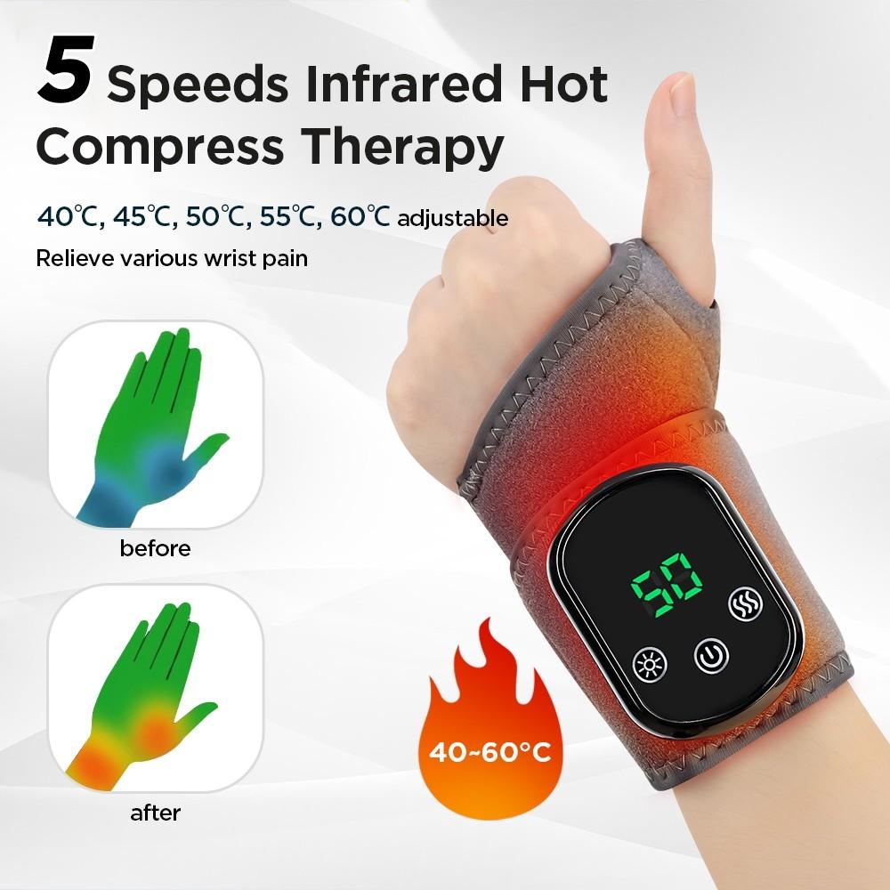 Wrist Pain Relief Massage Vibration Wrist Guard Rechargeable Electric Heating Wrist Brace Infrared Hot Compress Therapy Device