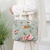 Portable Canvas Lunch Bag Floral Print Large Capacity Ice Bag Foil Lining Lunch Box Handbag for Women