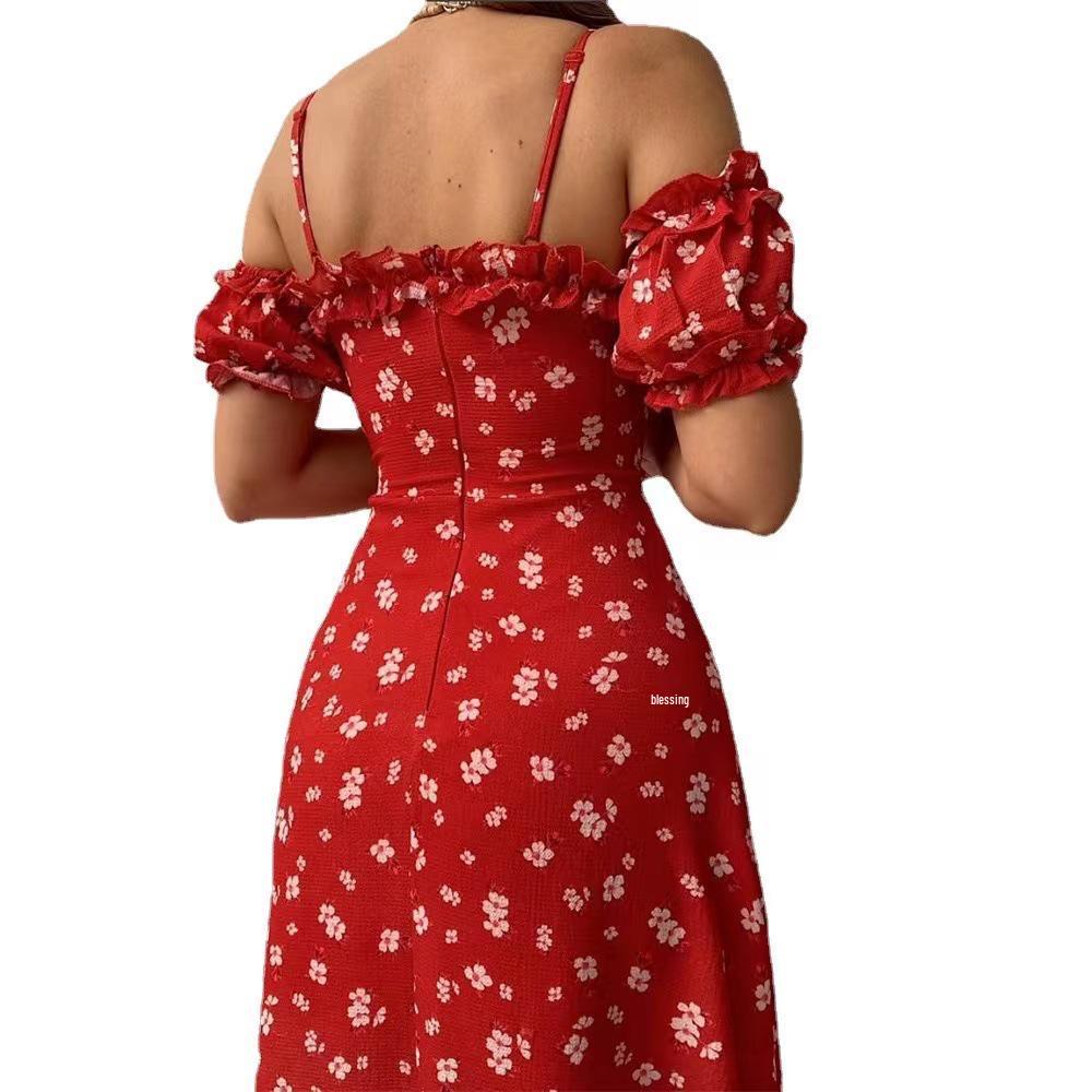Women's Floral French Midi Dress: Sexy Slim Fit with Adjustable Straps, Available in 5 Colors and Sizes.