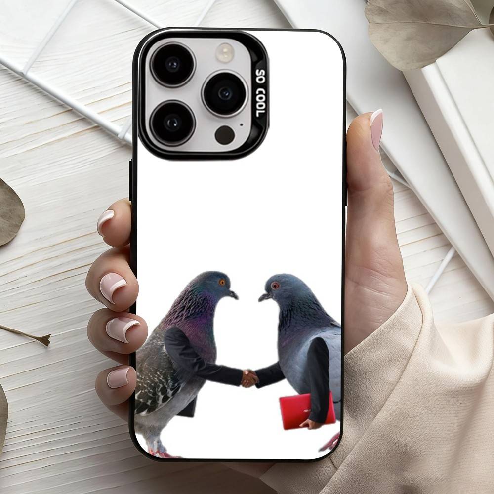 

Funny P-Pigeon Mischief Phone Case For iPhone17,16,15,14,13,12,11 Plus,Pro Max Black Candy Silver Plated Cover iPhone12