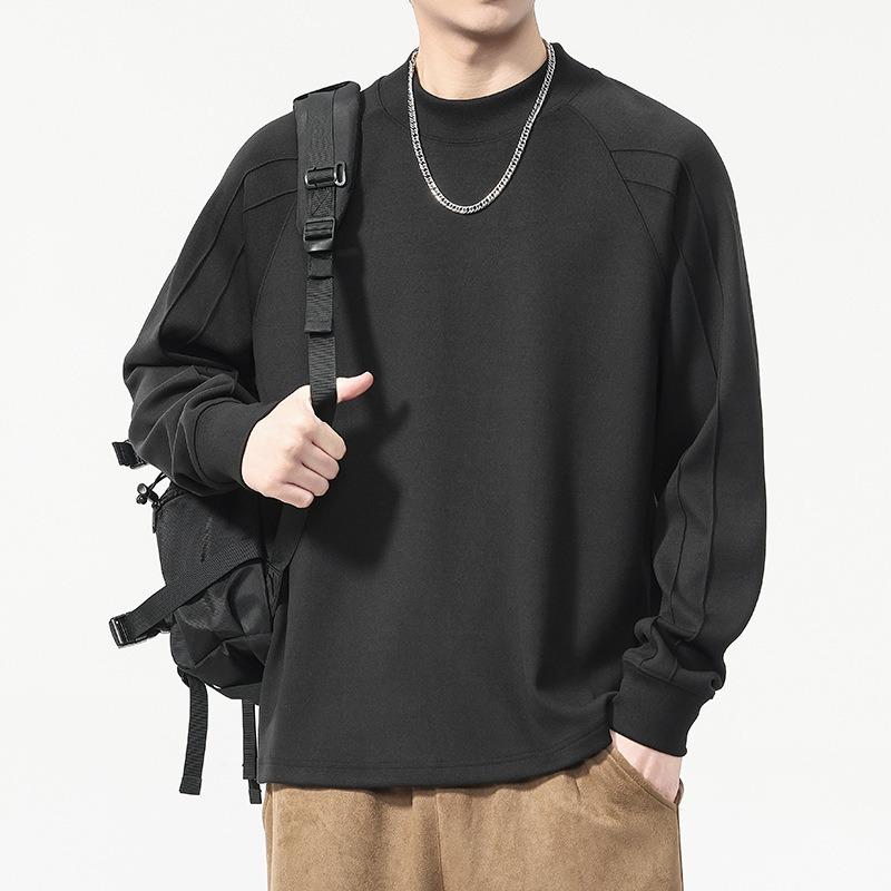 Mens Loose Round Neck Long Sleeve Heavyweight Casual Vintage Bottoming T Shirt