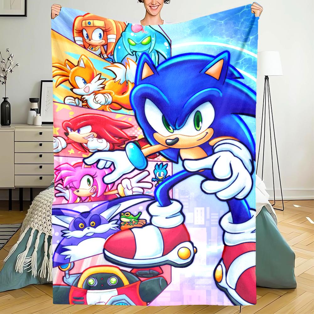 Sonic Theme Printed Blanket - Perfect for Couch, Bed, Travel & Outdoor Use | Machine Washable, Cozy & Durable.