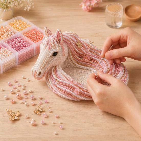 Beaded Horse Kit, DIY 3D Beaded Animal Tray Craft Kit with Colorful Horse Beads, Jewelry Organizer for Keys Coins Storage And Decorative Home Accent