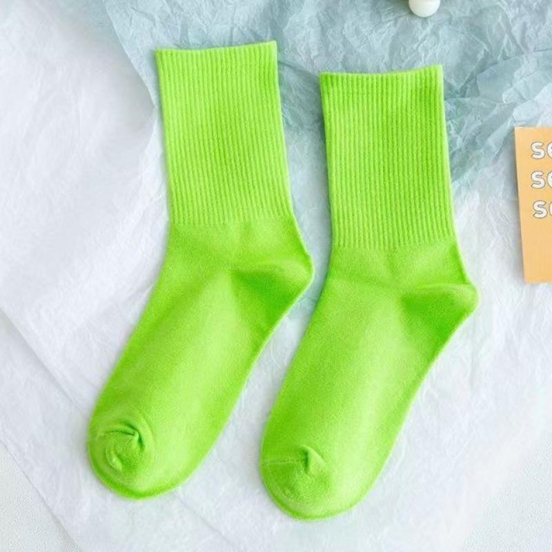 Lady Spring Solid Color Candy Color High Rubber Band Medium Tube Pile Socks