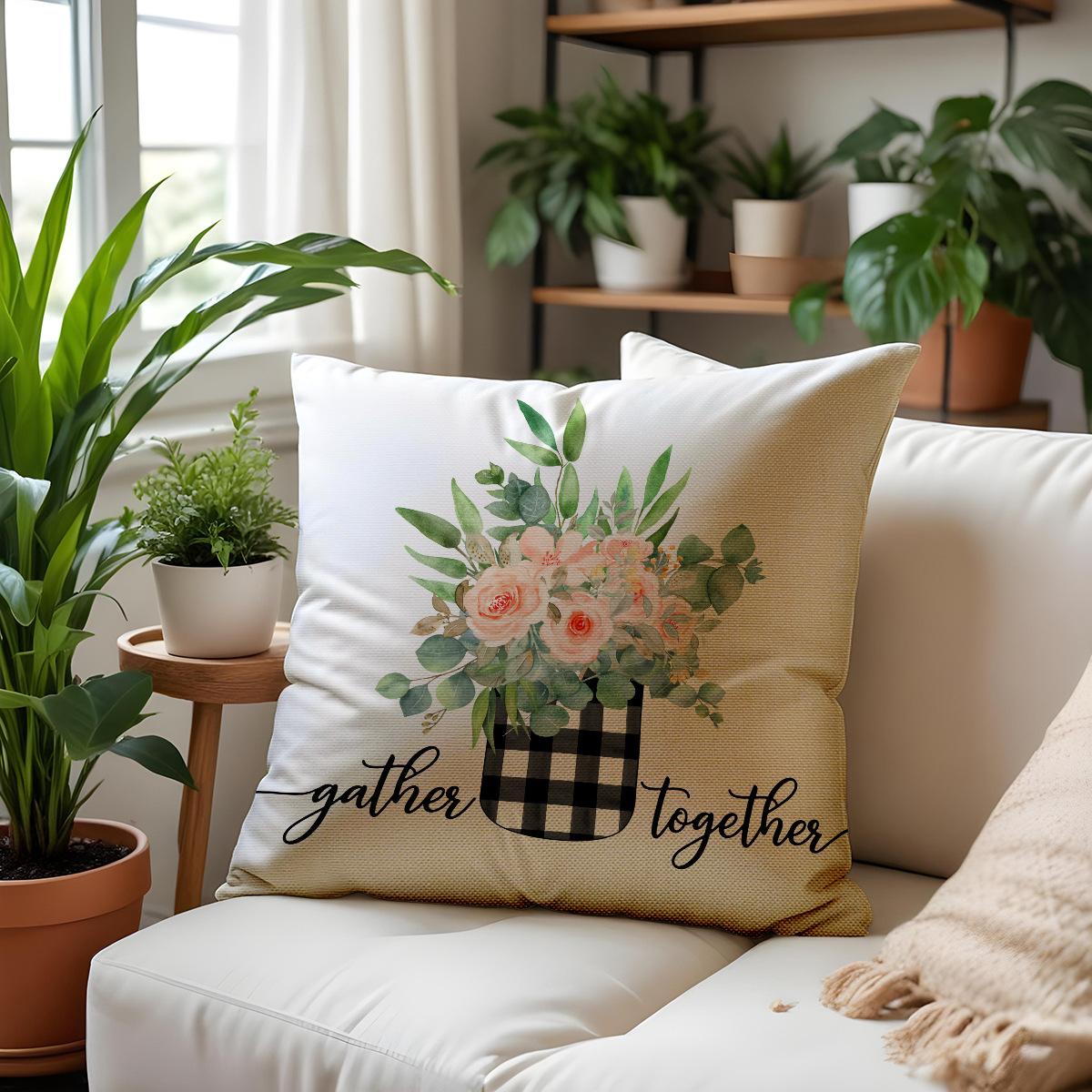 

Letter Print Spring Pillow Case New Line Sofa Pillow Spring Planting Flower Ornament Cushion Premium Durable Quality 45 * 45Cm