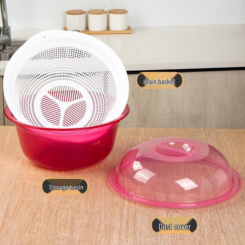 Large Kitchen Double-Layer Drain Basket with Lid for Fruit & Vegetable Washing and Storage