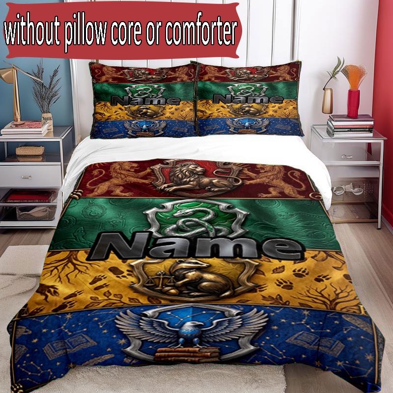 3pcs Duvet Cover Set (1*Duvet Cover + 2*Pillowcase, Without Core), Custom Name Harry potter Pattern Bedding Set, Home Bedroom Decor Gift