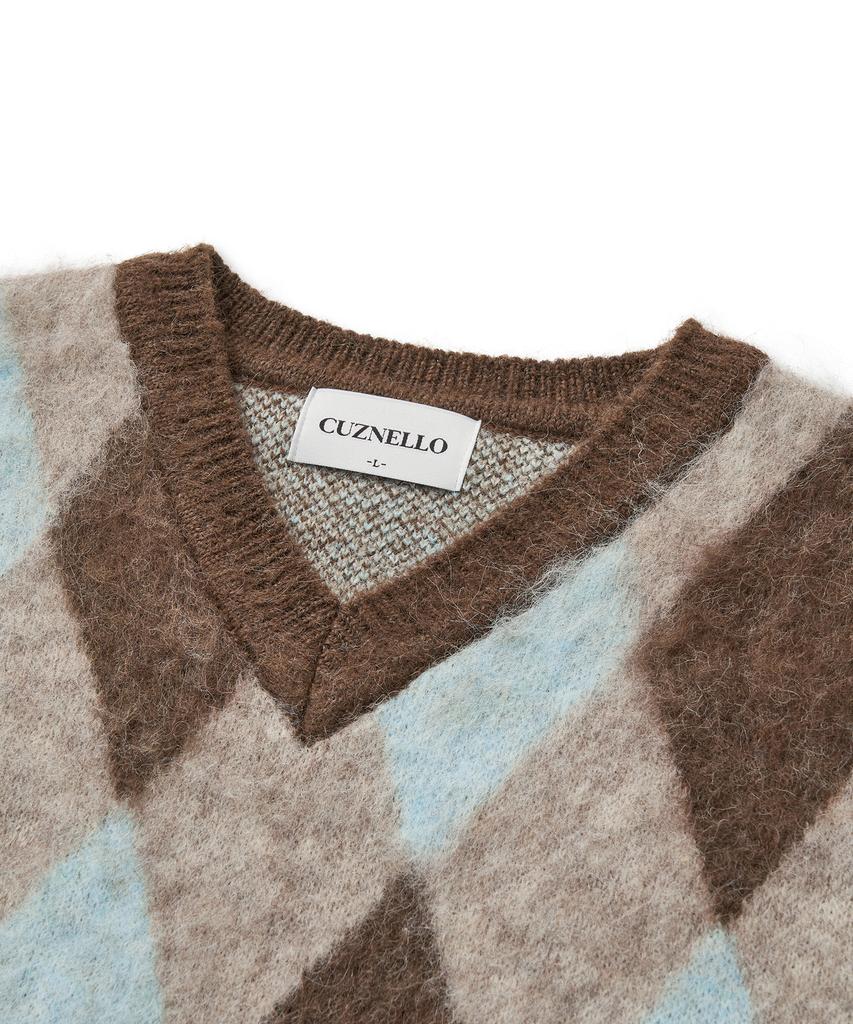 CUZNELLO Blend Argyle V-Neck Knit_Brown