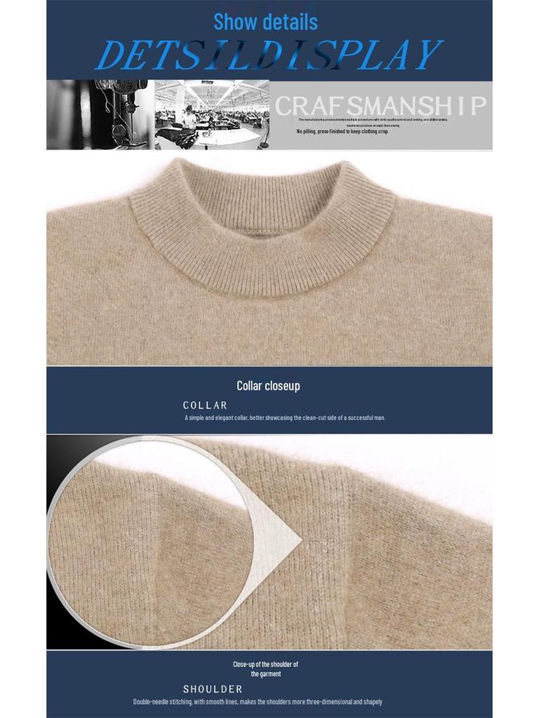 Men's Thick Cashmere Wool Sweater - Loose Fit, Round/Half-High Neck Pullover