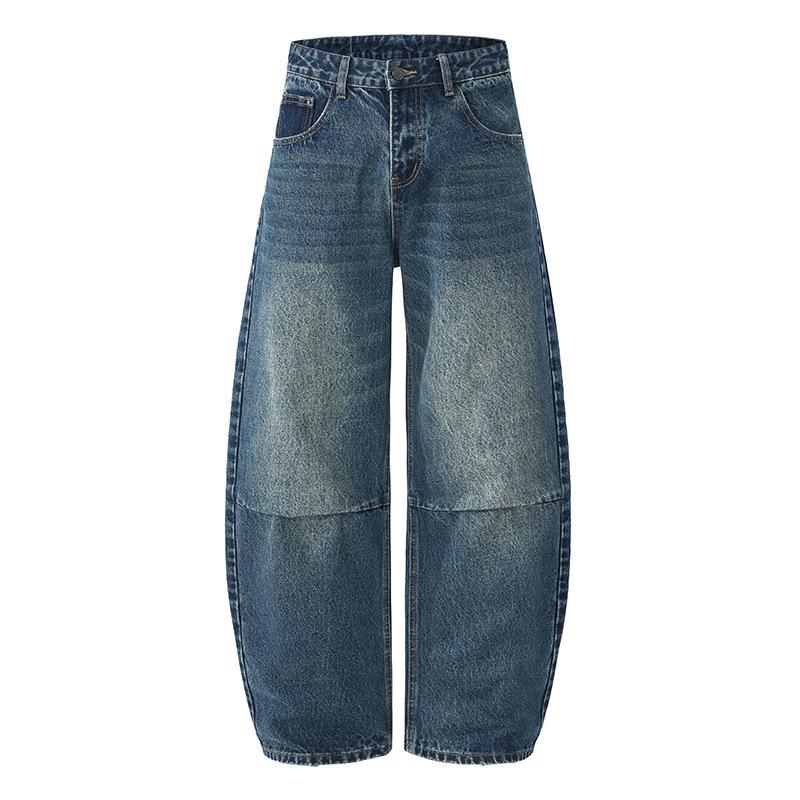 

Осень Новые Плиссированные Выстиранные Брюки-Сабли Мужские Ретро Синие Джинсы Брюки-Бананы 2XL синий