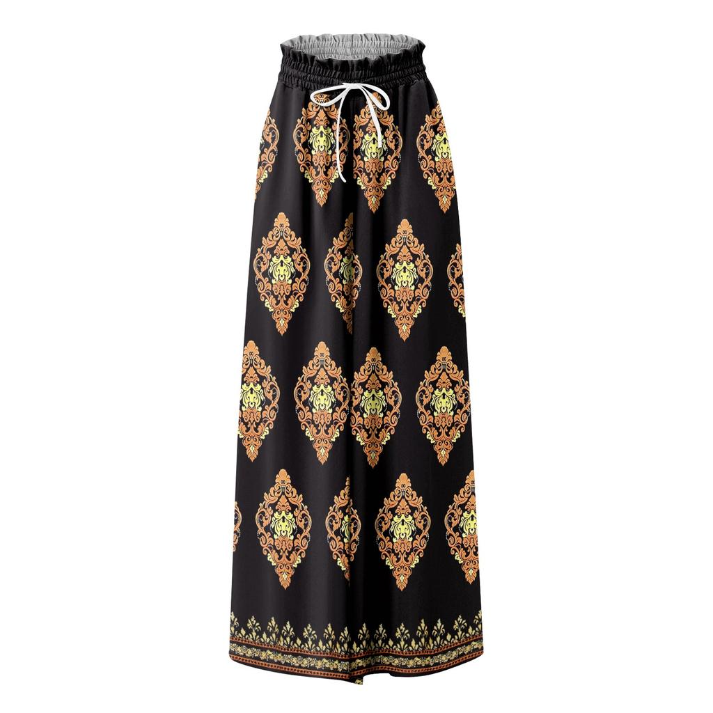 Women's Summer Wide Leg Pants High Waisted Flowing Pockets Fashion Casual Casual Bohemian Printed Beach Pants