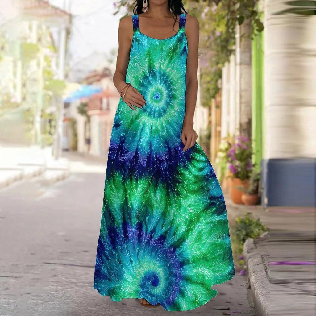 Women's Slip Dress Maxi Long Dress Spiral Tie Dye Print Stitching Print Dress Spring & Summer Leisure Vacation