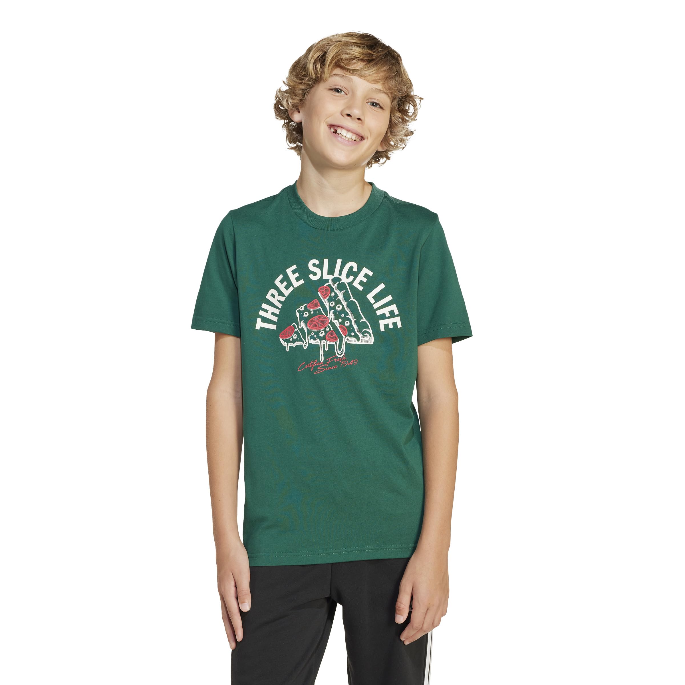 

Adidas Short Sleeve Pizza Graphic KRM29 College Green J140 Kids T-Shirt (JI6676)