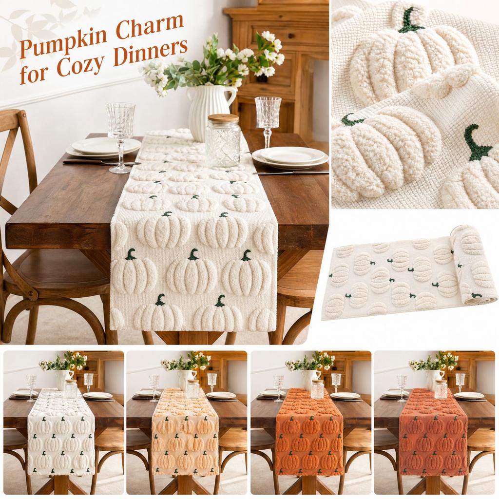 Halloween Pumpkin Embroidered Table Runner for Dining Table Decoration, 183 33 cm