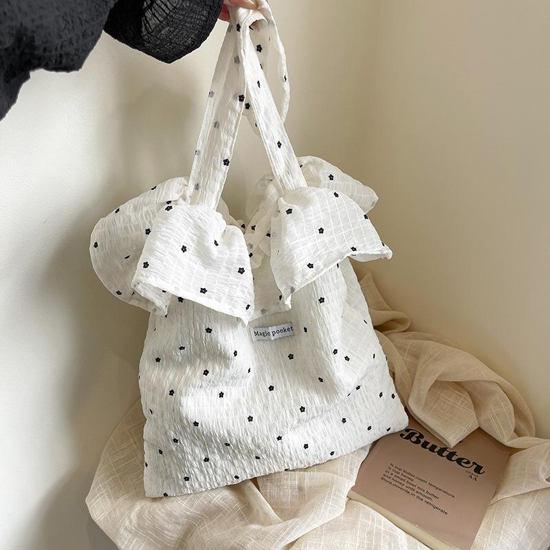 

Nylon cloth bag women s 2025 new casual large-capacity shoulder bag popular polka dot tote bag білий